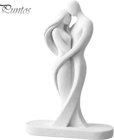 Abstrakte Skulptur Puntos – Moderne Statue einer umarmenden weiblichen Figur in Weiß - Bild 1