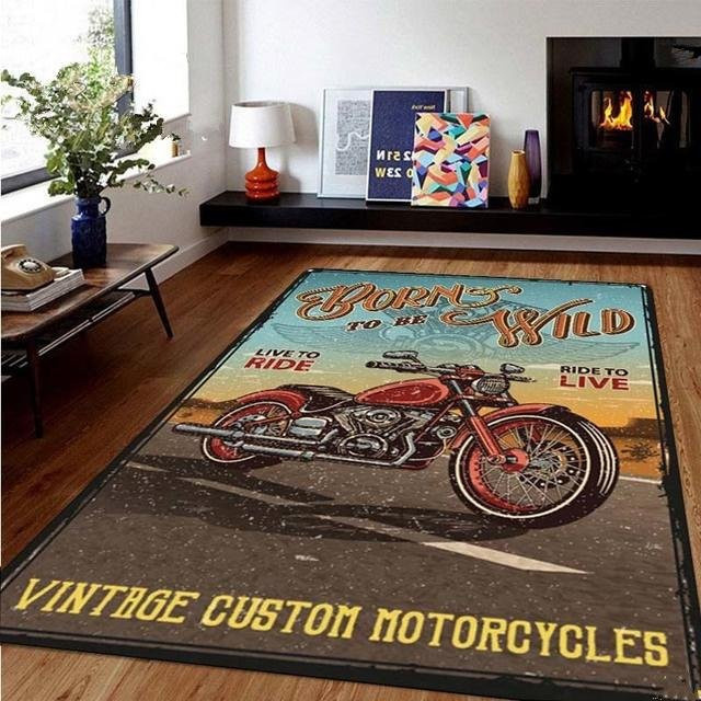 Karpetti Retro Motorrad Bereichsteppich Rutschfest, Vintage Design, B/T: 120 x 80 cm, Multicolour - Bild 1