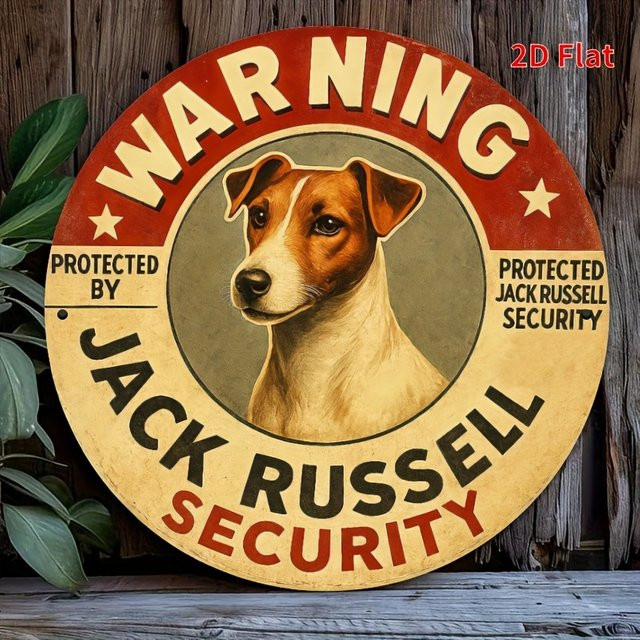 Vintage Jack Russell Terrier Sicherheits-Metallschild Potdemiel, Rund, Mehrfarbig - Bild 1
