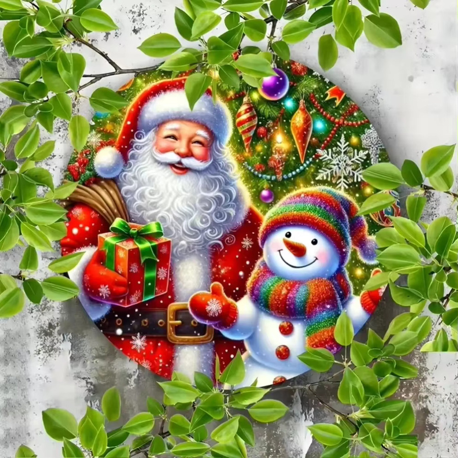 Potdemiel Metallschild Weihnachtsmann und Schneemann rund, mehrfarbig, Durchmesser: 20 cm - Bild 3