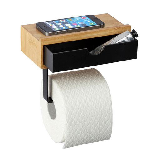 WENKO Toilettenpapierhalter Bambusa aus Bambus mit Ablage in Natur und Schwarz-Braun, B/H: 18,5 x 14 cm - Bild 2
