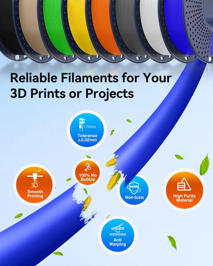 JAYO 3D-Druckerfilament Multicolour, 3,3 kg, 1,75 mm PLA / PETG / PLA+ für FDM-Drucker und 3D-Stifte - Bild 4