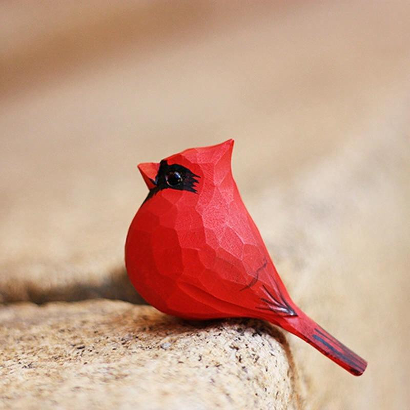 Handgemachte rote Vogel-Figuren aus Harz im Paar-Set von chenxiaogang, dekorative Kardinal-Statuen in Rot und Apricot für deine Tischdekoration im Retro-Stil - Bild 3