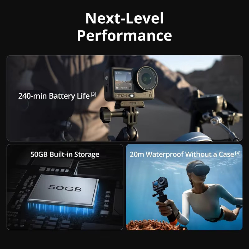 DJI Osmo Action 6 Action-Kamera in Schwarz mit 1/1,1-Zoll-Quadratsensor und 4K-Videoauflösung - Bild 2