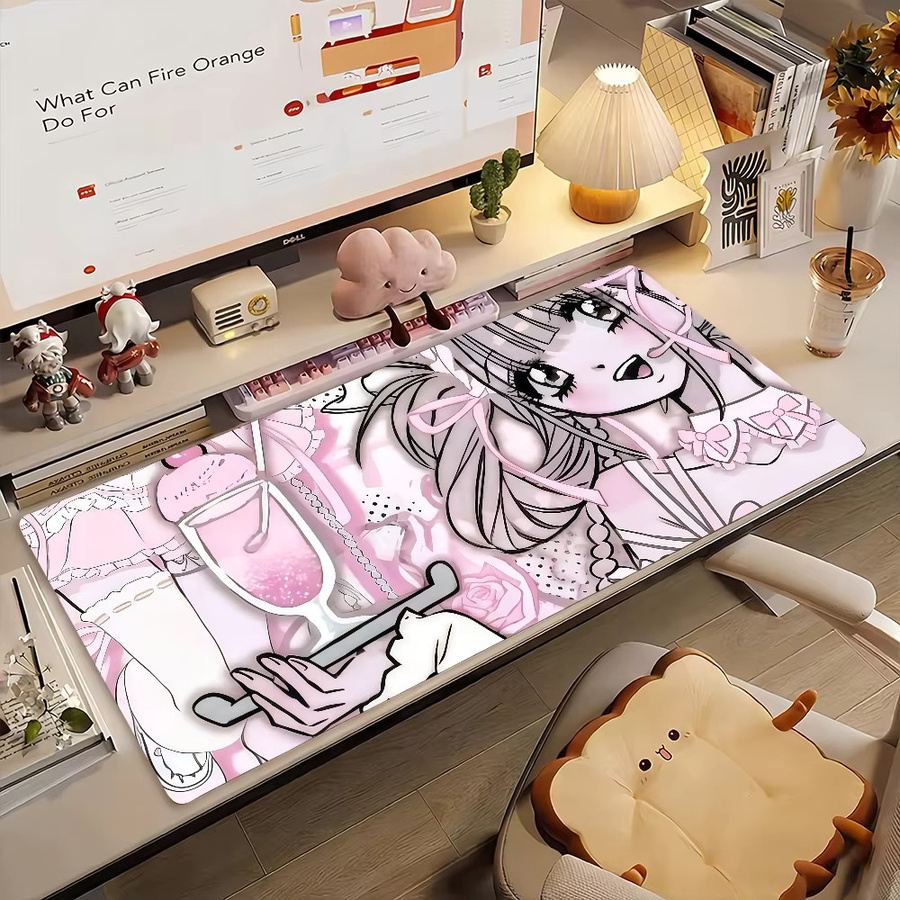 Niedliches Anime Girl Mauspad in Rosa, rutschfeste Schreibtischunterlage für PC und Laptop, XXL Gaming Schreibtischmatte aus Gummi - Bild 2