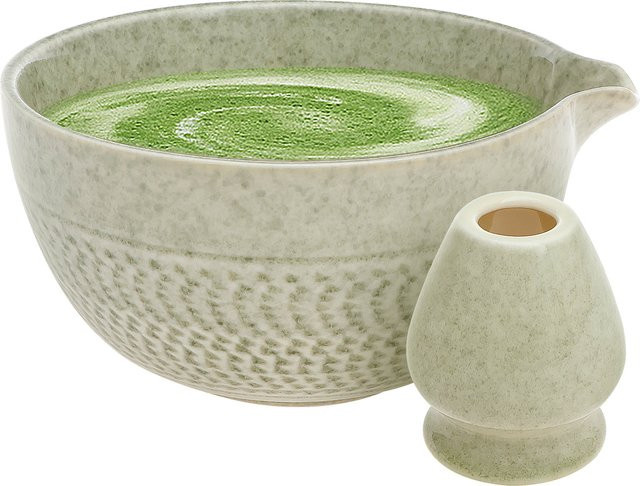 Willstar Matcha-Teeset aus Keramik in Grün mit Matcha-Schüssel und Schneebesenhalter im japanischen Stil - Bild 1