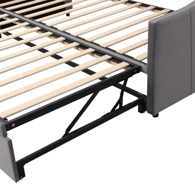 KOMHTOM Multifunktionsbett als Polsterbett und Ausziehsofa mit Samtbezug in Grau, B/T/H: 180 x 200 x 90 cm - Bild 1