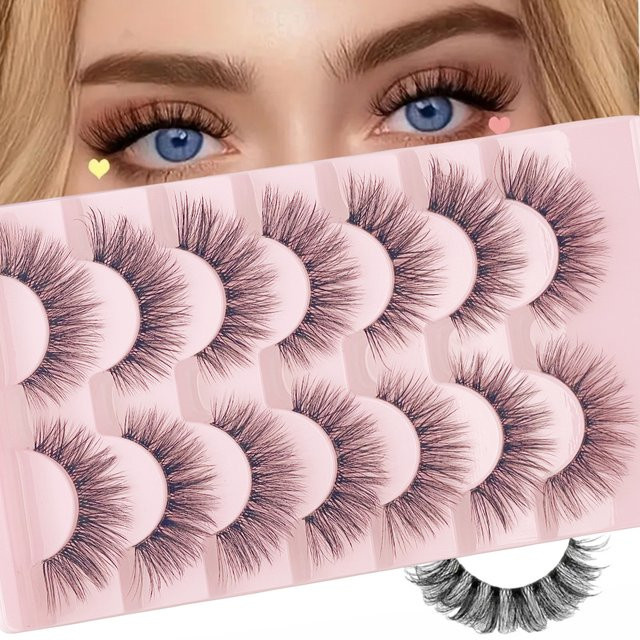 LIMEIKAI Falsche Wimpern, 7 Paar, natürlich, Fischschwanz-Stil - Bild 1