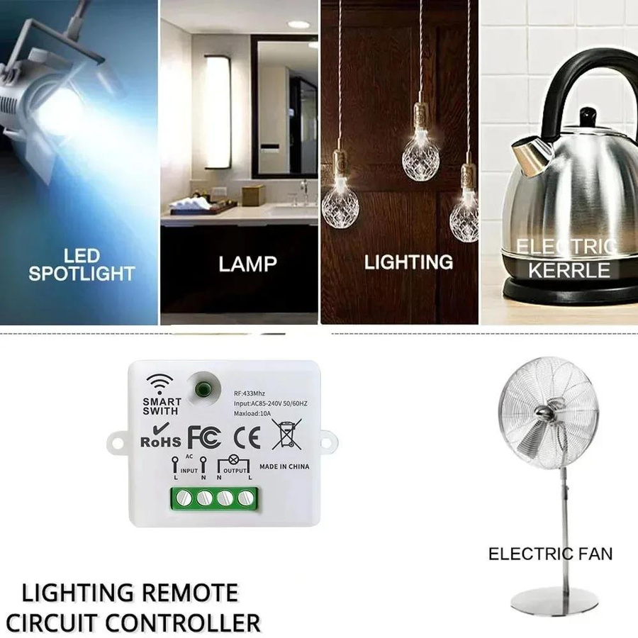 YJMP RF 433MHz Kabelloser Fernschalter 1-Kanal RF Relais Empfängermodul für LED-Lichter, Lampen und Ventilatoren, Farbe: Weiß, 220V - Bild 2