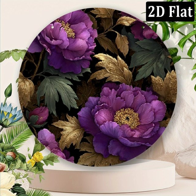 CIFBUY Runde Aluminium-Wanddekoration mit Pfingstrosen-Blumenmuster in Multicolour, Durchmesser: 20,32 cm - Bild 1