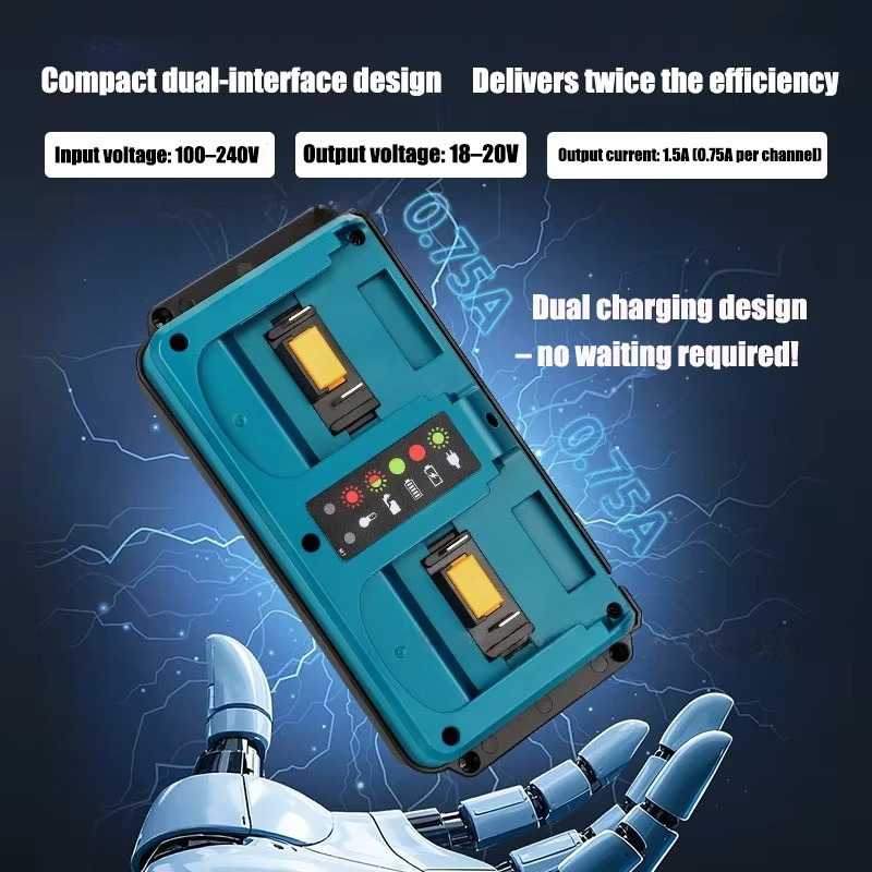 Makita Dual-Port Lithium-Batterieladegerät mit intelligenter LED-Anzeige für 14,4–18 V Akkus - Bild 3