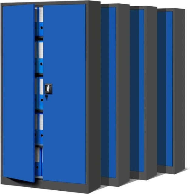JAN NOWAK Aktenschrank 4er Set aus Metall mit abschließbaren Türen und verstellbaren Regalböden, Anthrazit-Blau, H x B x T: 185 x 90 x 40 cm - Bild 1