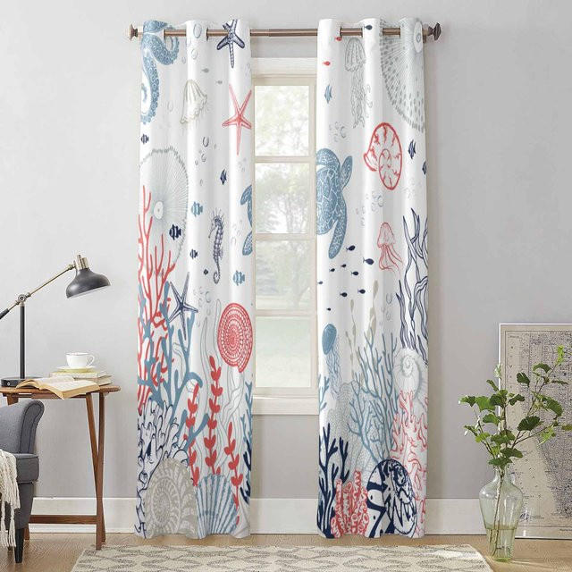 Super Six Fenstervorhang mit Meeresschildkröten-Motiv in Weiß und Multicolour, halbtransparent, Breite: 135 cm, Höhe: 60 cm - Bild 1