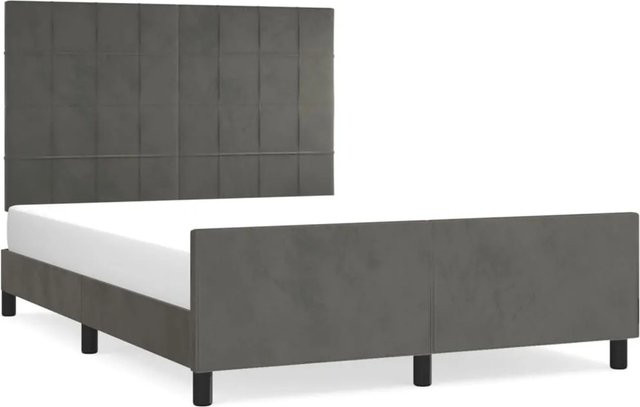 vidaXL Bettgestell mit Kopfteil aus Samt in Dunkelgrau, B/T/H: 140 x 200 x 128 cm - Bild 1