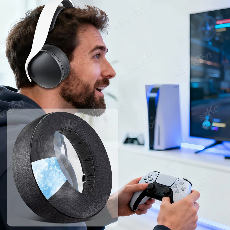 Sony Ersatz-Ohrpolster für PS5 Pulse 3D Wireless Headset in Schwarz aus weichem Proteinleder mit Kühlgel und Schaumstoff zur Geräuschisolierung - Bild 5