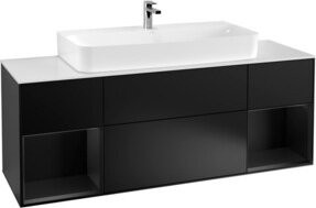 V&B Finion Waschtischunterschrank mit Wandbeleuchtung, Schwarz matt lackiert, Breite: 160 cm, Höhe: 50,1 cm, Tiefe: 50,1 cm - Bild 1