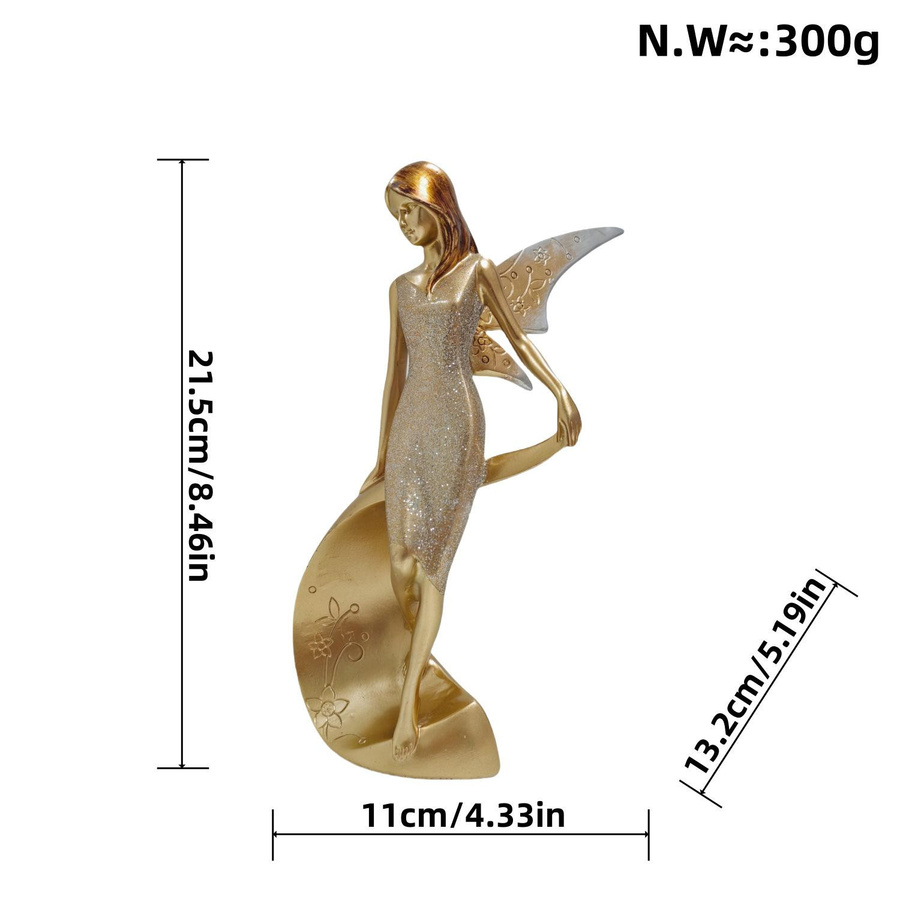Blumenfee Mädchen Ornament aus Harz in Gold von Yiran Furniture zur Dekoration für Wohnzimmer und Schreibtisch - Bild 2