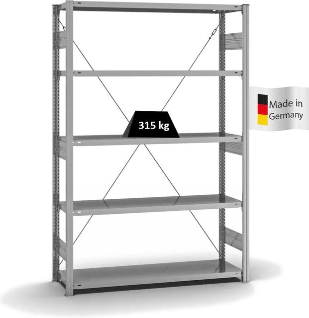 PROREGAL Fachbodenregal Stecksystem T-Profil Heavy-Duty Grundregal, verzinkt, H x B x T: 200 x 130 x 40 cm, 5 Ebenen, Fachlast 315 kg, einseitig nutzbar - Bild 1