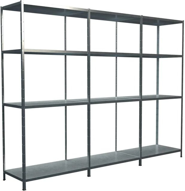 Schulte Regalwelt Steck-Grundregal mit 2 Anbauregalen aus Metall, verzinkt, silberfarben, B/T/H: 360 x 35 x 180 cm - Bild 1