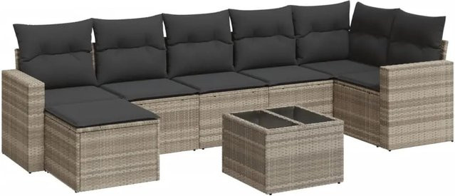 vidaXL 8-teilige Garten-Sofagarnitur aus Poly-Rattan mit Kissen in Hellgrau - Bild 1