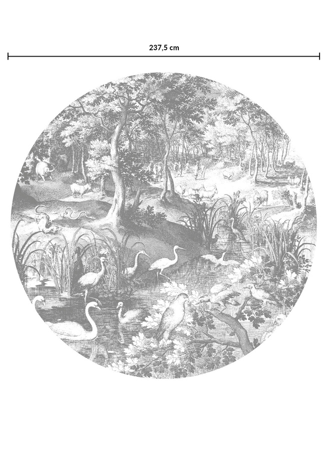 KEK Amsterdam Mural Engraved Landscapes 13 Circle Wandbild in Schwarz Weiß Grau, Durchmesser: 237,5 cm - Bild 1