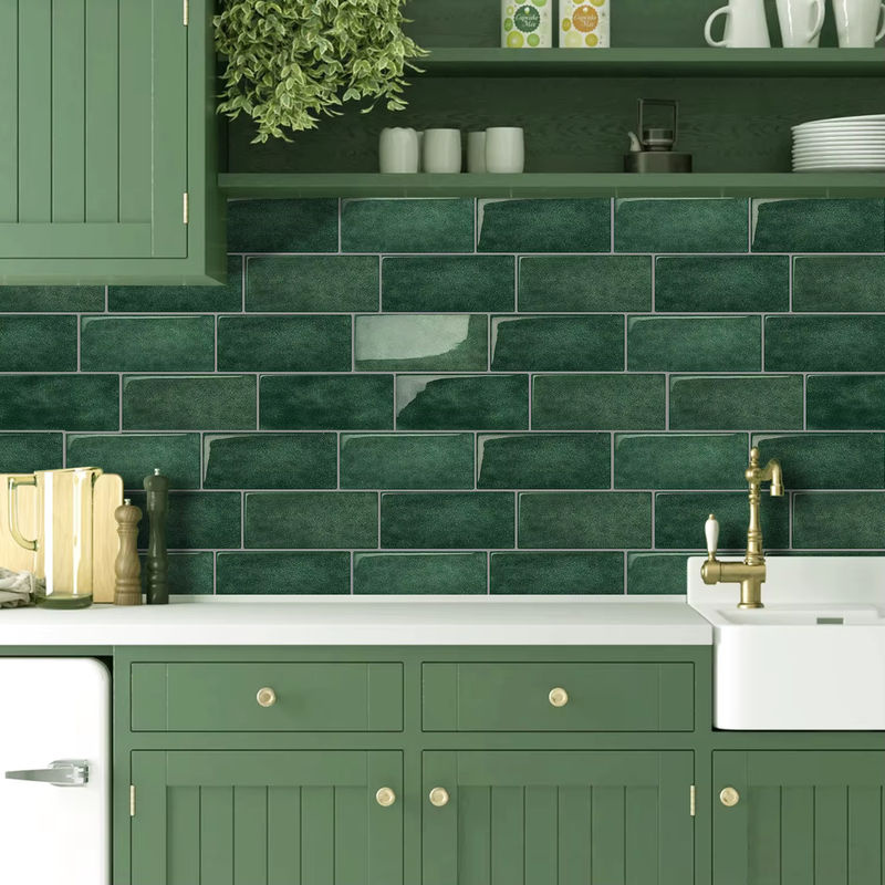 Vividtiles Wandfliesen Aufkleber in Grün, 3er Pack, Wasserdichte Rückwand-Tapete für Küche und Badezimmer im modernen U-Bahn-Design - Bild 4
