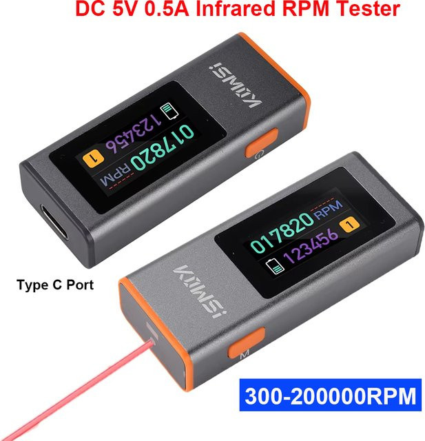 Gaqqee Infrarot-Geschwindigkeitsmesser Grau – Tragbarer digitaler IR-Lasersensor mit Typ-C-Schnittstelle für 300-200.000 U/min - Bild 1