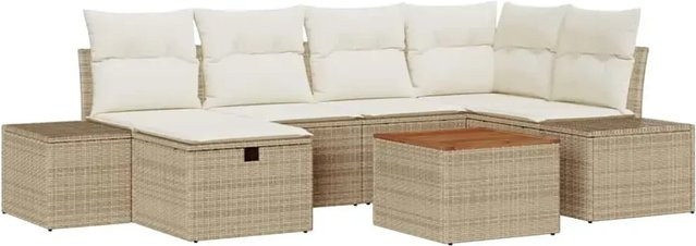 vidaXL Garten-Sofa-Set aus Poly-Rattan in Beige mit 7 Teilen, L-Form, Kissen und integriertem Stauraum - Bild 1