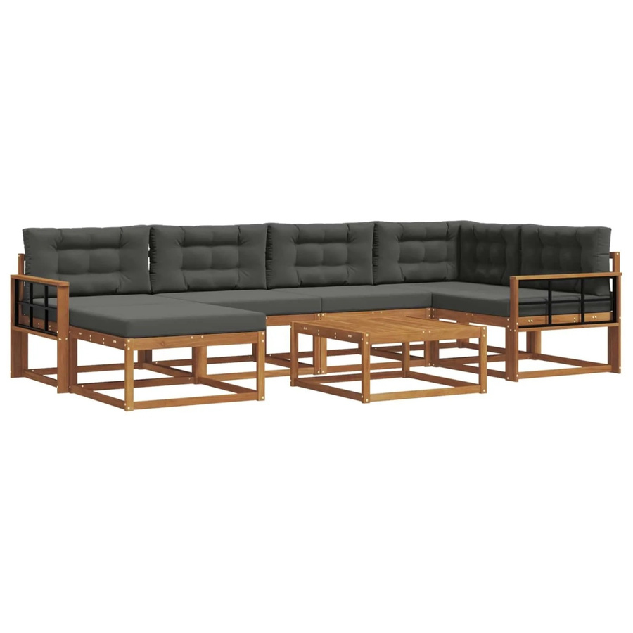 vidaXL Outdoor-Sofagarnitur aus Akazienholz in L-Form mit Kissen, 7-teilig, Anthrazit und Braun - Bild 2