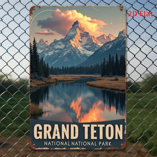MINISO Metall-Wandposter Grand Teton National Park Vintage-Bergszene in Multicolour, Rechteckig, B: 30,0 cm, H: 20,0 cm, T: 20,0 cm - Bild 1