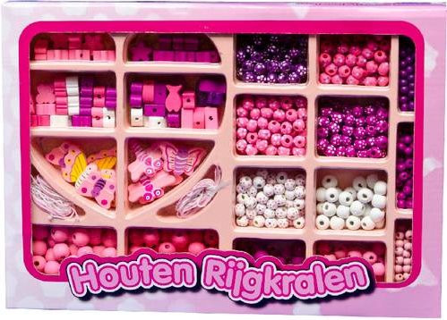 Holzperlen Set 825-teilig in Rosa und Bunt/Mehrfarbig - Bild 1