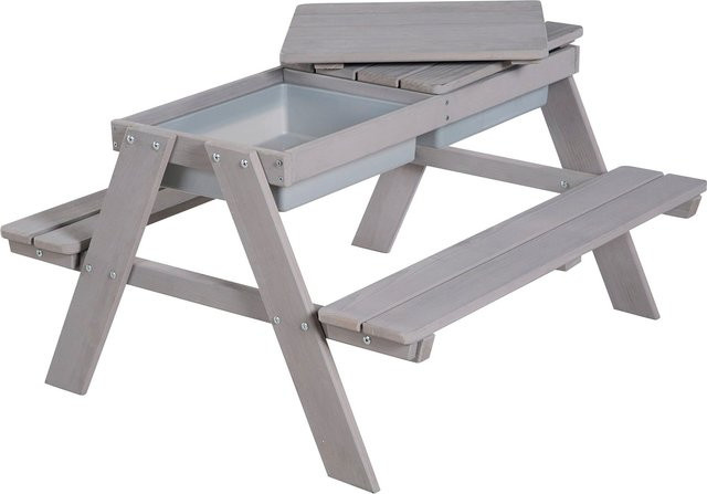 Roba Kindersitzgruppe Play for 4 Outdoor Deluxe aus Massivholz in Grau, Tisch mit 4 Bänken für den Innen- und Außenbereich, B/T/H: 85,5 x 85,5 x 50 cm - Bild 1