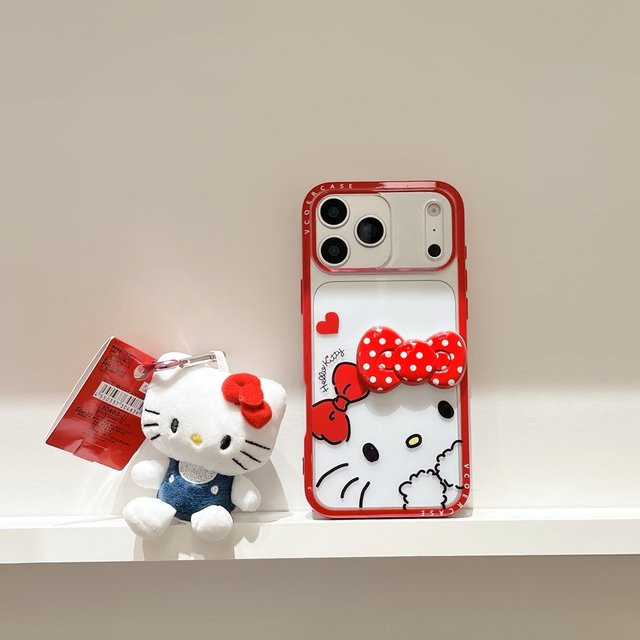 Sanrio Hello Kitty Handyhülle mit 3D Cartoon Schleife, transparente stoßfeste Hartschale für iPhone 17 16 15 14 13 Pro Max - Bild 1