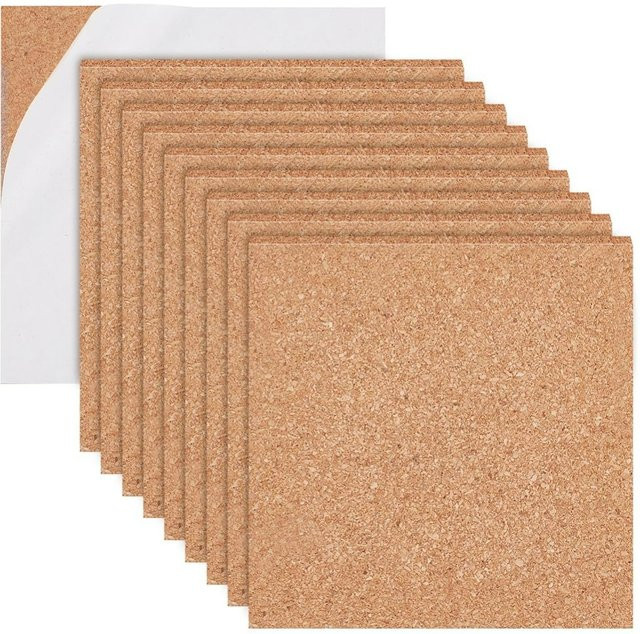 20 Stück selbstklebende Korkplatten in Braun, quadratische Kork-Trägerplatten für Wanddekoration und Heimwerkerarbeiten, B/B: 9,9 x 9,9 cm - Bild 1
