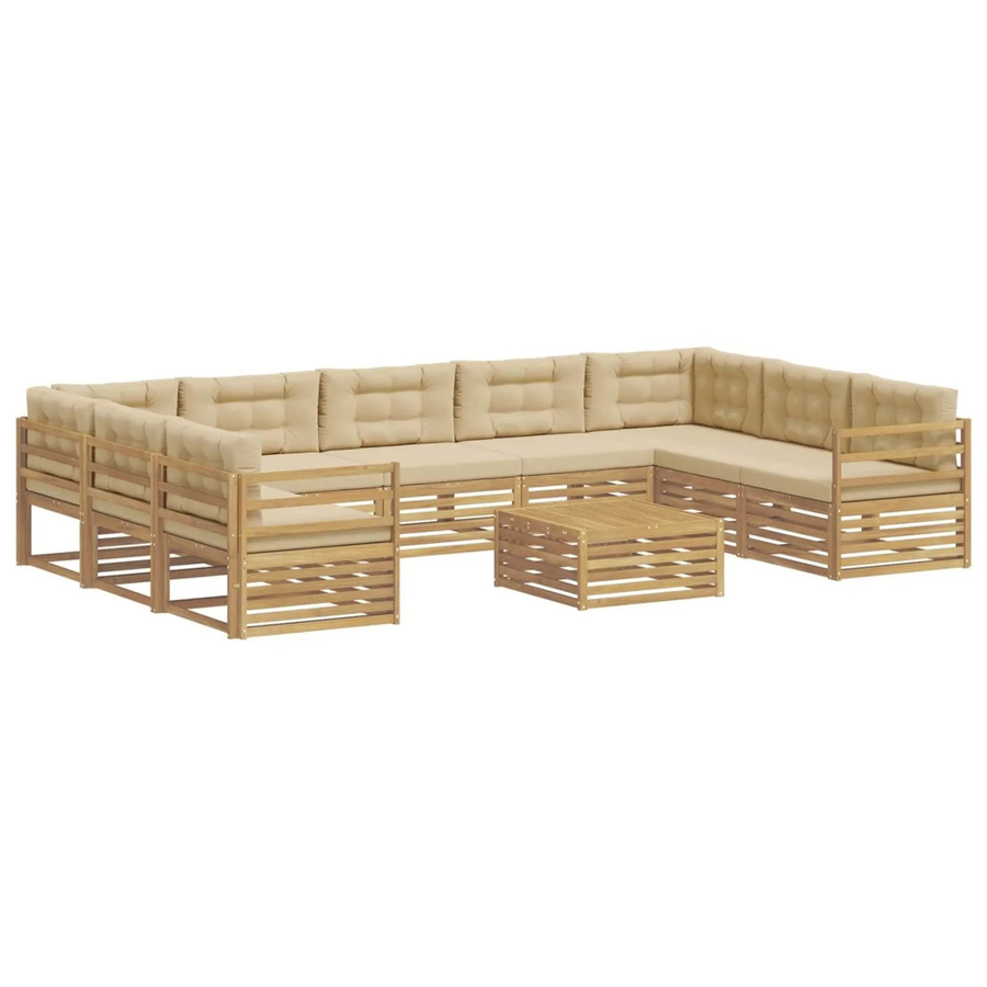 vidaXL Outdoor-Sofagarnitur aus Akazienholz mit 10-teiligem Set und Kissen in Weiß und Beige - Bild 2