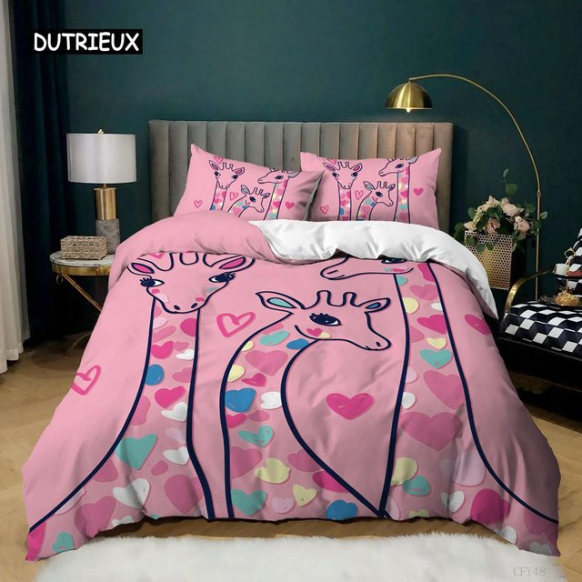 Wucifang Bags Giraffe Bettwäsche-Set mit Tierprint in Pink, Deckenbezug und Kissenbezug aus Mikrofaser, B/H: 264 x 228 cm - Bild 1