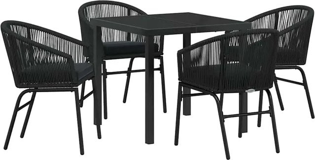vidaXL Garten Essgruppe 5-teilig aus Polyrattan und Stahl in Schwarz, rechteckiger Gartentisch mit 4 Stühlen für Terrasse und Garten, B/T/H: 130 x 80 x 73 cm - Bild 1