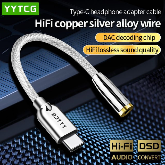 YYTCG USB Typ C auf 3,5 mm Klinke Kopfhörer Adapter mit DAC Chip in Silber - Bild 1