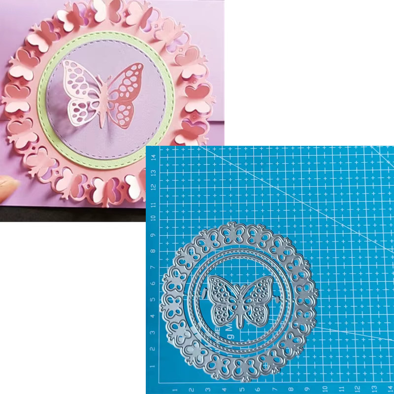 Metall Stanzschablone mit Schmetterling, Libelle und Blume in Silber für DIY Scrapbooking und Handwerk - Bild 2