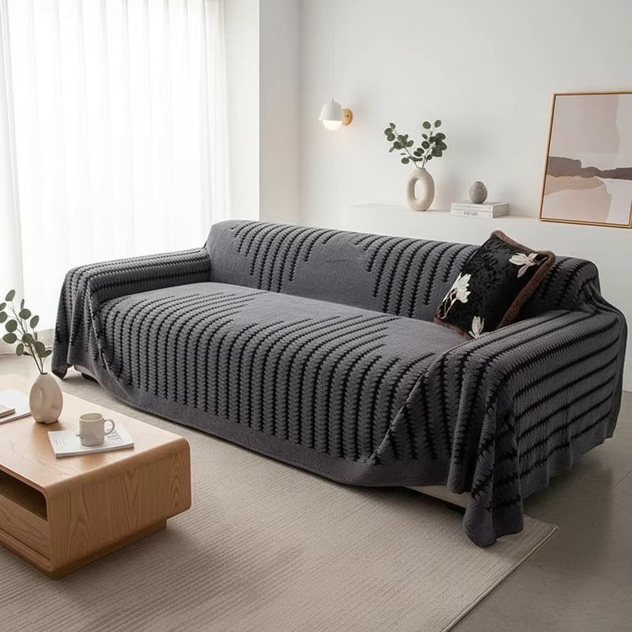 Graue Strickdecke im böhmischen Jacquard-Stil als weiches Sofa-Handtuch - Bild 2