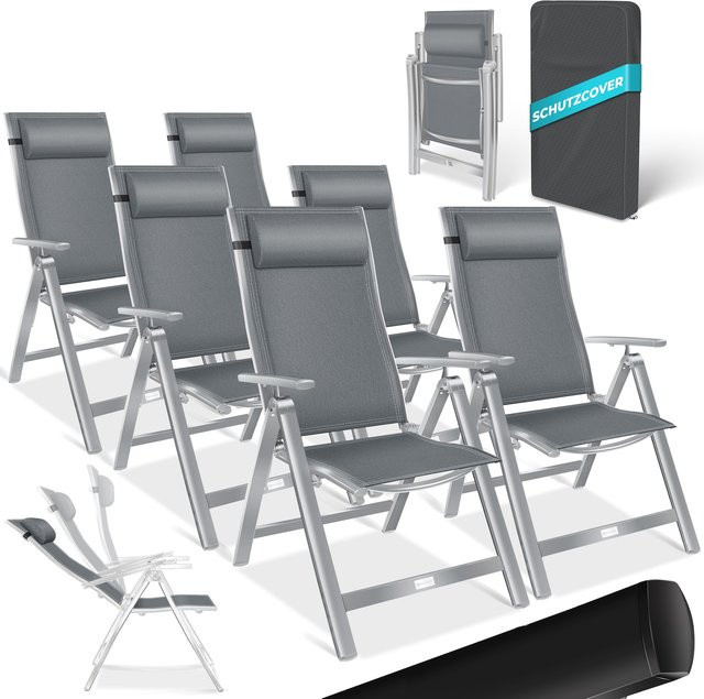 KESSER Gartenstuhl Hochlehner aus Aluminium mit Armlehnen und Kopfkissen in Grau, 7-fach verstellbarer Campingstuhl aus wetterfestem Textilene-Material - Bild 1