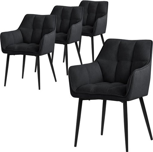 ML-Design 4er Set Esszimmerstühle aus schwarzem Frotteestoff mit gepolstertem Sitz und Armlehnen - Bild 1