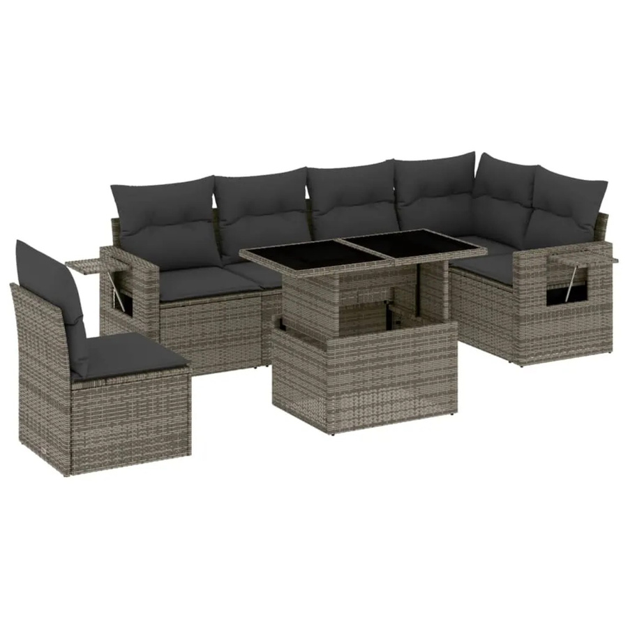 vidaXL 7-tlg Garten-Sofagarnitur aus Poly Rattan mit Kissen in Grau - Bild 2