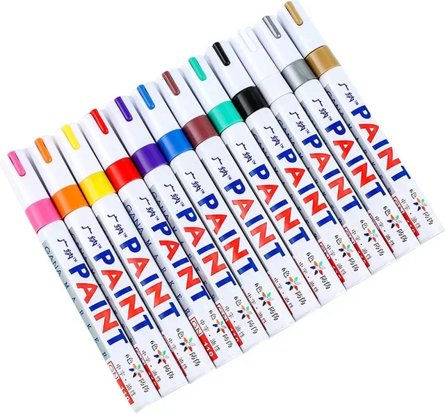 12er Set Permanentmarker aus Metall mit wasserfester Tinte in Mehrfarben für Reifenprofile und Gummi-Stoff-Markierungen - Bild 1