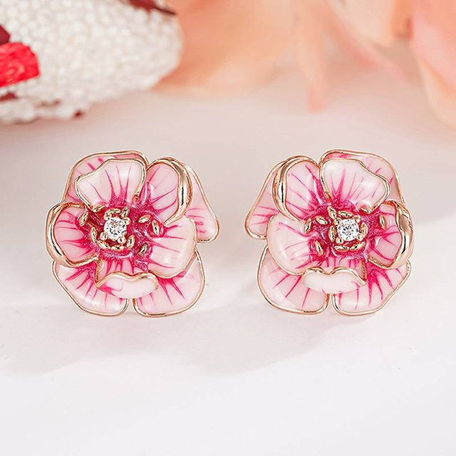 Huitan Rosa Ohrstecker, Roségold, Zirkonia, Damen - Bild 1