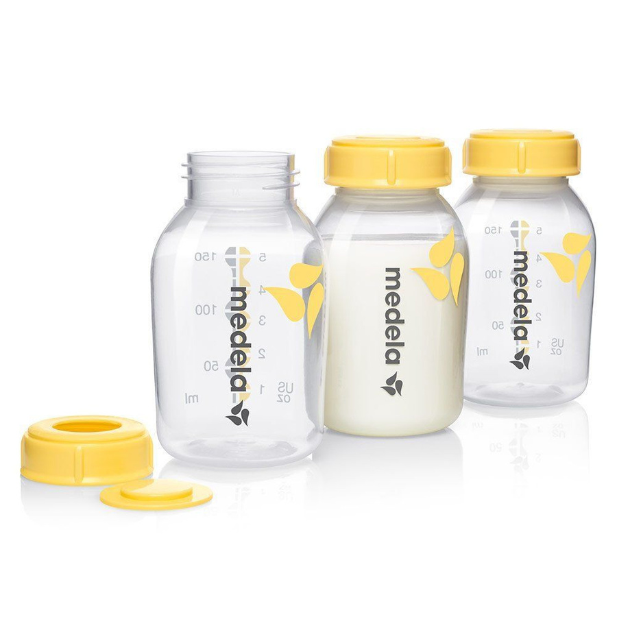 Medela 3-tlg. PP-Flaschen-Set für Muttermilch, BPA-frei, 150 ml pro Flasche, transparent/weiß/gelb - Bild 1