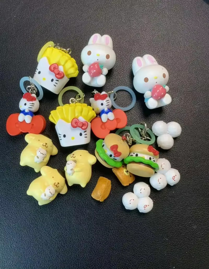 Sanrio KT Katze Pommes Frites Popcorn Lebensmittel-Regenschirm-Etikett Hängedekoration, Blindbox-Tasche - Bild 3
