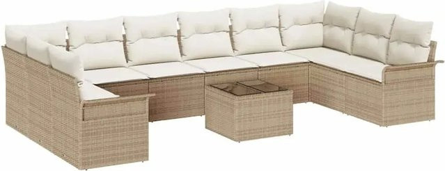 vidaXL Garten-Sofa-Set aus Poly Rattan in Braun mit 11-teiliger U-Form, Polsterkissen und Tisch - Bild 1