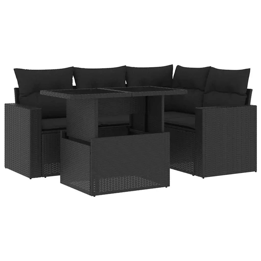 vidaXL 5-tlg Garten-Sofagarnitur in L-Form aus schwarzem Poly-Rattan mit Kissen und pulverbeschichtetem Stahlgestell - Bild 2