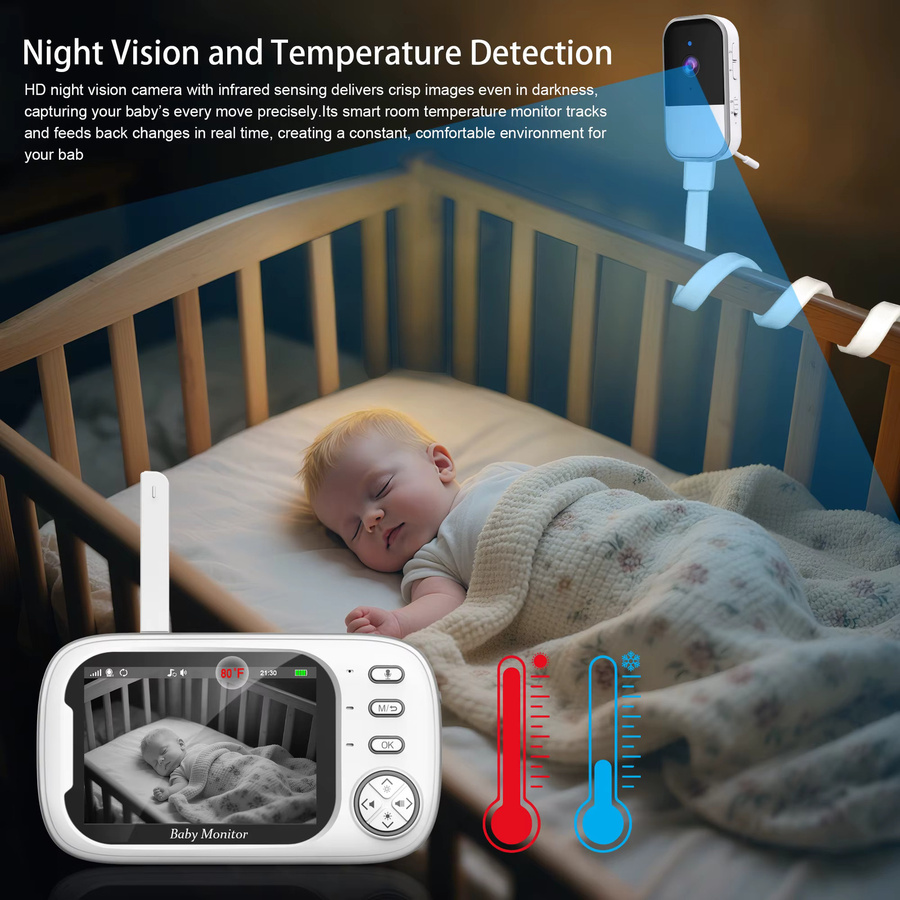 CHAMOUS Babymonitor mit 3,5 Zoll Bildschirm, Videoüberwachung mit Kamera, 2-Wege-Audio-Verbindung und Temperaturüberwachung, Weiß - Bild 4